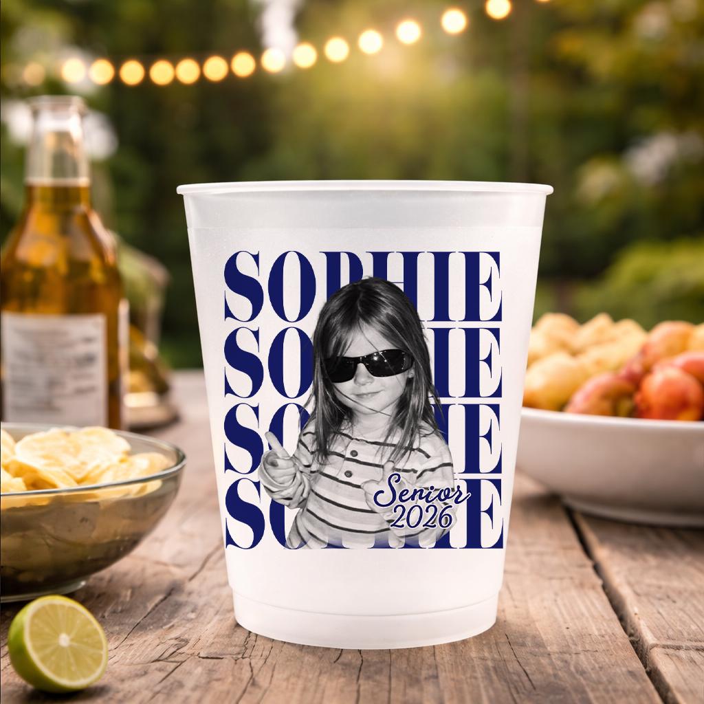 Senior 2026 Custom Photo Graduation Cups, Personalized Frosted Plastic Drinkware, Personalized Graduation Party Cup