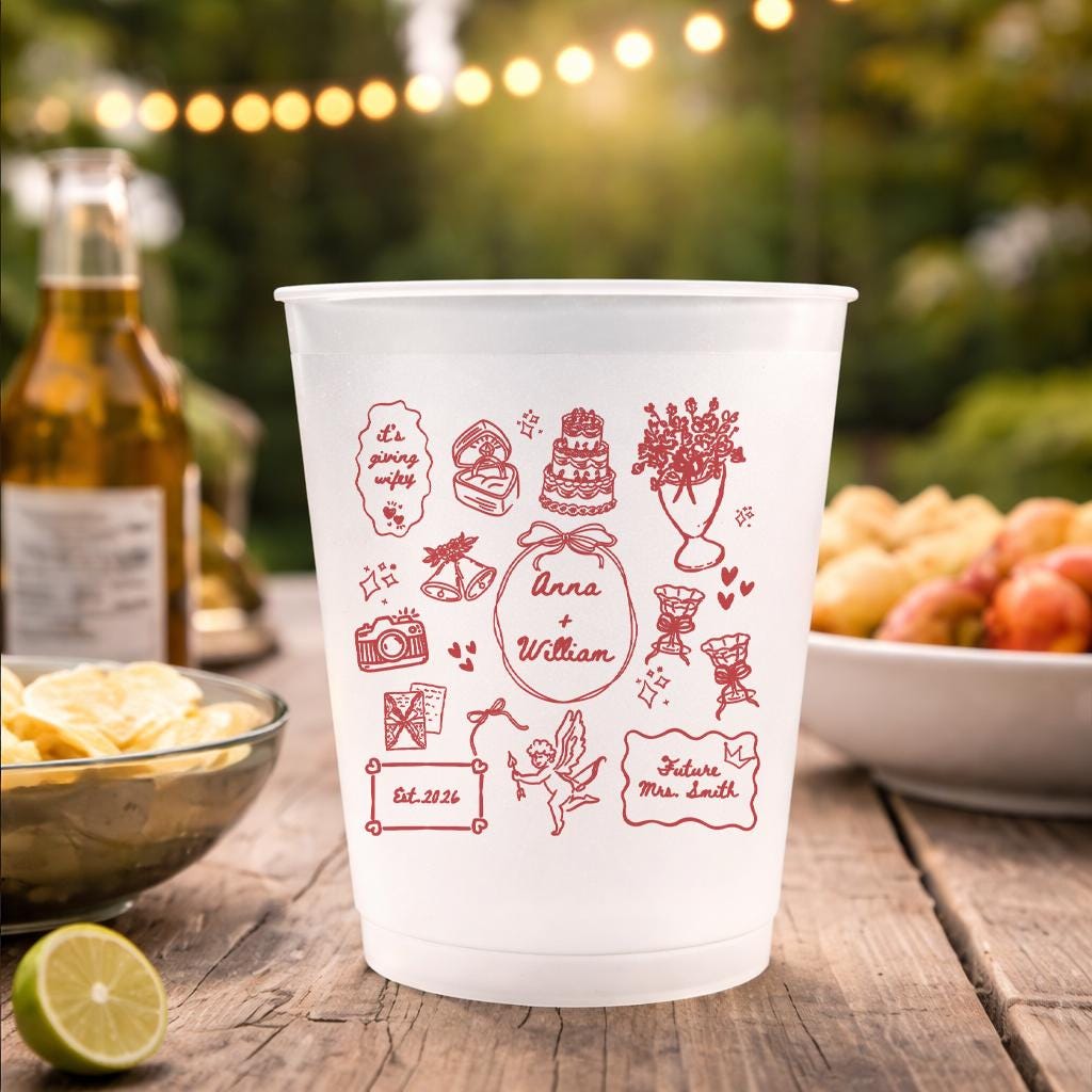 Personalized Wedding Frosted Cup, Custom Bride Groom Party Cup, Bridal Shower Drinkware, Engagement Gift, Bachelorette Party Favor