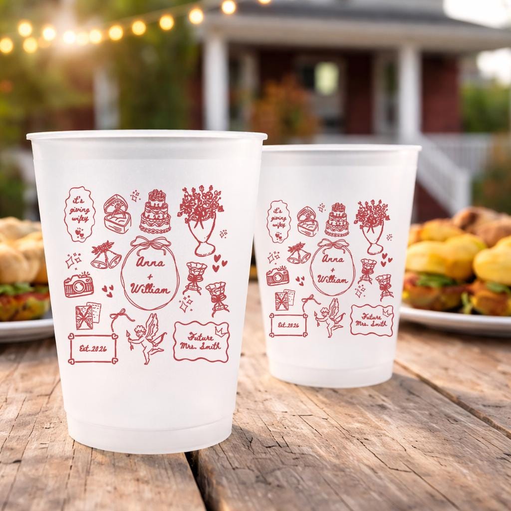 Personalized Wedding Frosted Cup, Custom Bride Groom Party Cup, Bridal Shower Drinkware, Engagement Gift, Bachelorette Party Favor