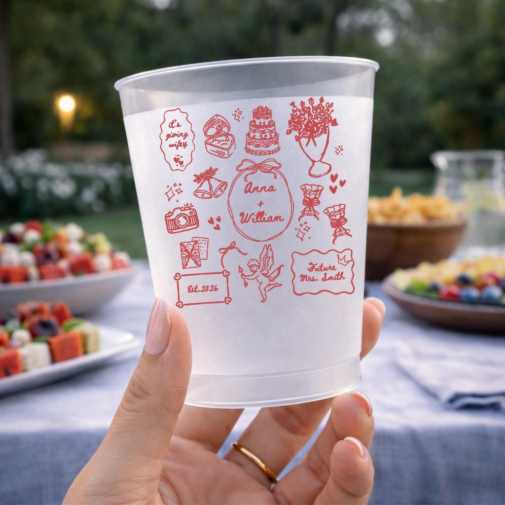 Personalized Wedding Frosted Cup, Custom Bride Groom Party Cup, Bridal Shower Drinkware, Engagement Gift, Bachelorette Party Favor