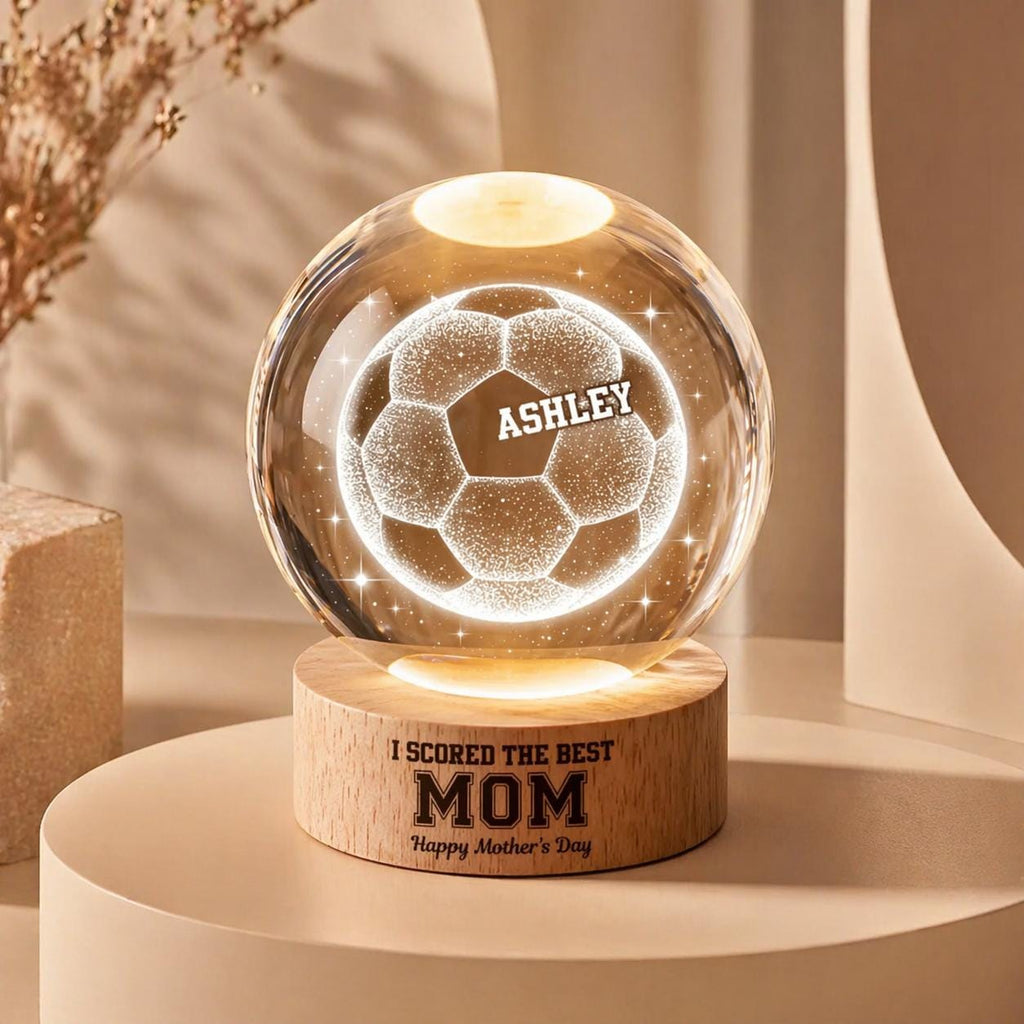 Soccer Football Lamp We Scored The Best Mom, Personalized Crystal Ball LED Night Light, Mothers Day Gift For Soccer Mom, Soccer Mama Gift