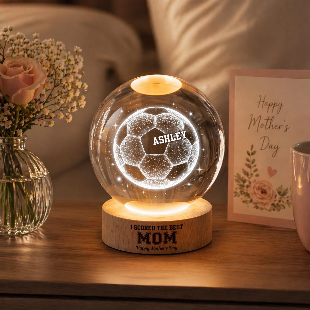 Soccer Football Lamp We Scored The Best Mom, Personalized Crystal Ball LED Night Light, Mothers Day Gift For Soccer Mom, Soccer Mama Gift