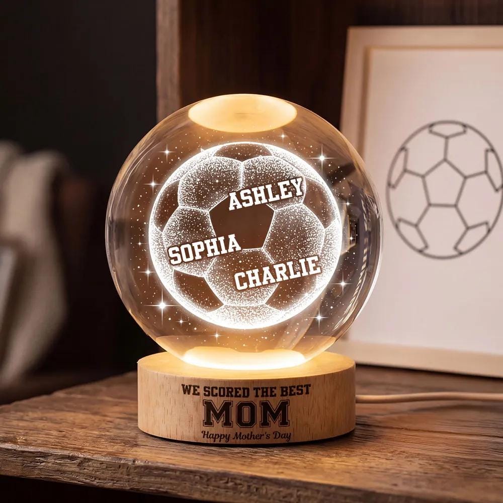 Soccer Football Lamp We Scored The Best Mom, Personalized Crystal Ball LED Night Light, Mothers Day Gift For Soccer Mom, Soccer Mama Gift