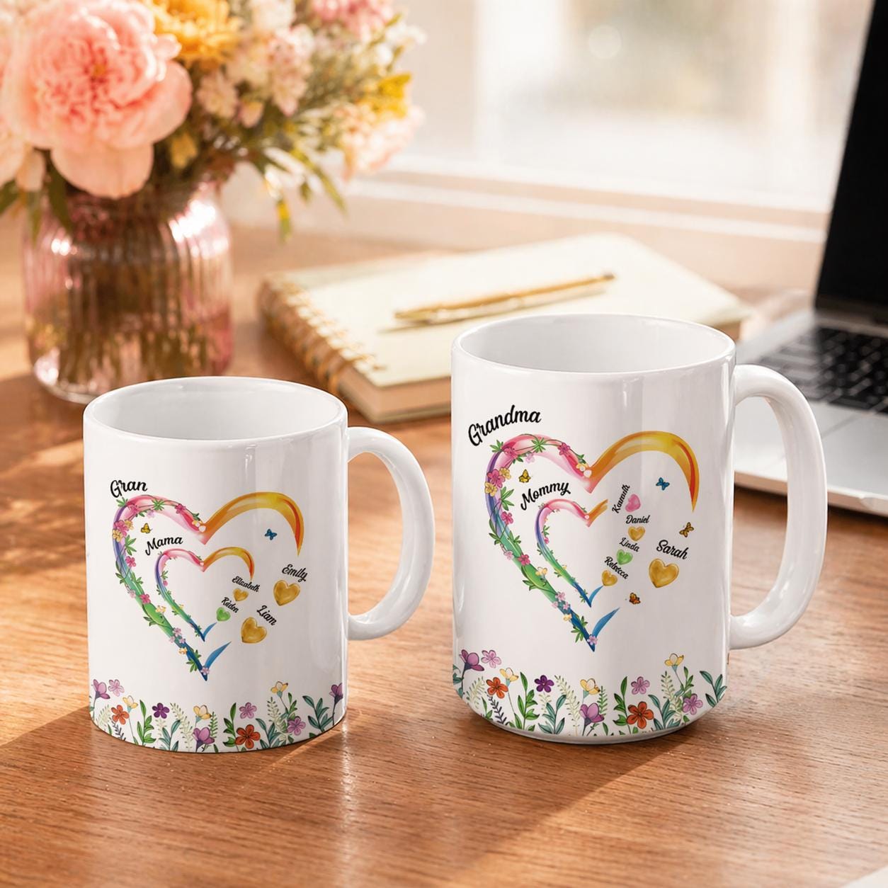 Personalized Mom Grandma Hearts Coffee Mug, Family Mug, Custom Kids Names Mug, Gift For Mom Grandma, Mother's Day Keepsake, Heart Family Mug