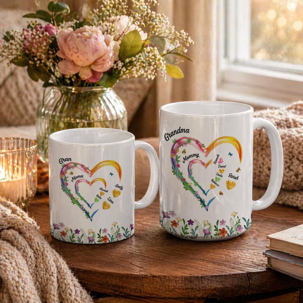 Personalized Mom Grandma Hearts Coffee Mug, Family Mug, Custom Kids Names Mug, Gift For Mom Grandma, Mother's Day Keepsake, Heart Family Mug