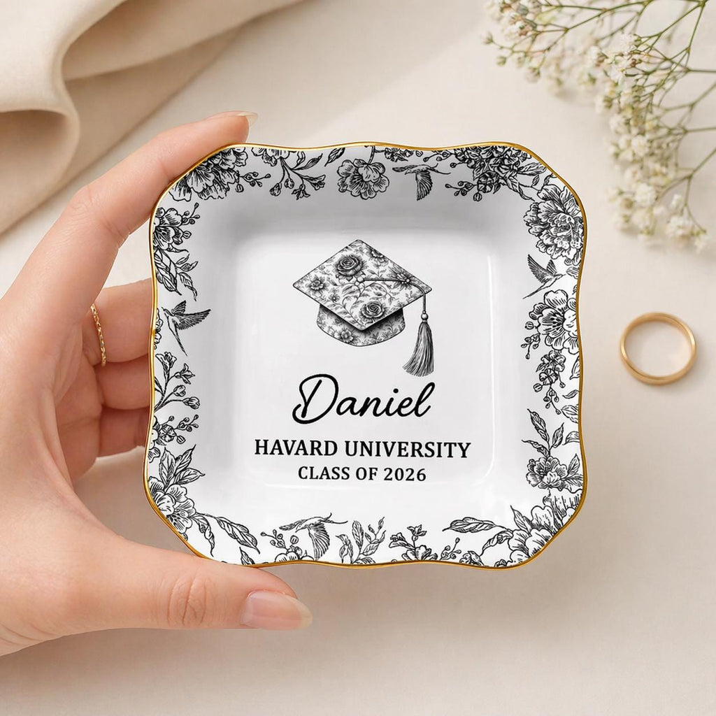 Custom Floral Graduation Jewelry Dish, Personalized Graduation Gift for Her, Class Of 2026 Gift for Friends, Grad Gift for Daughter, Girls