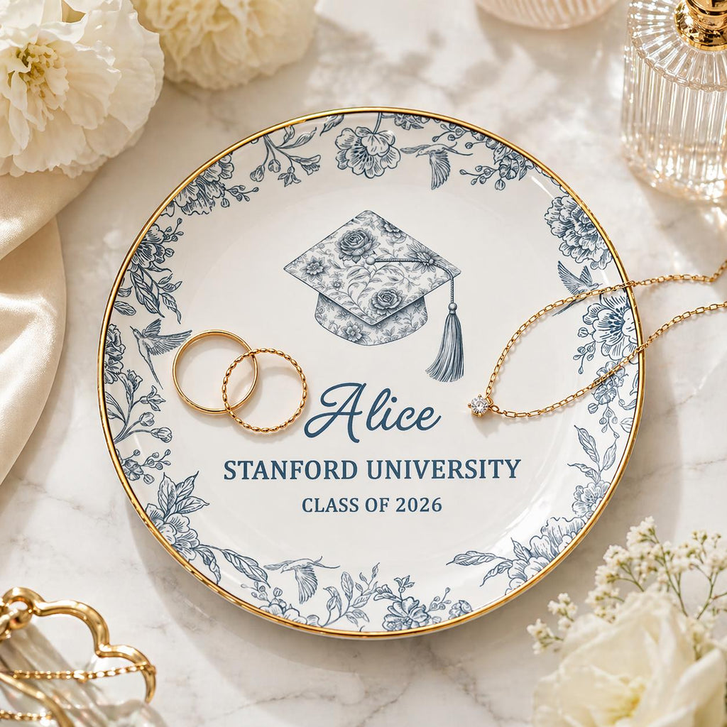 Custom Floral Graduation Jewelry Dish, Personalized Graduation Gift for Her, Class Of 2026 Gift for Friends, Grad Gift for Daughter, Girls