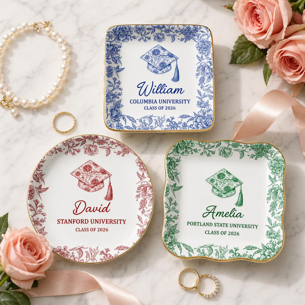 Custom Floral Graduation Jewelry Dish, Personalized Graduation Gift for Her, Class Of 2026 Gift for Friends, Grad Gift for Daughter, Girls