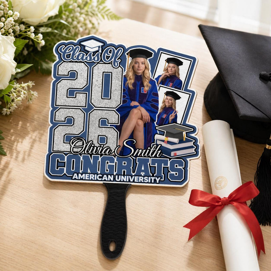 Grad Head Face Fan Class of 2026 Graduate Party Favor, Face on a Stick, Graduation Fan, Class of 2026, Personalized Graduation Fan Handheld