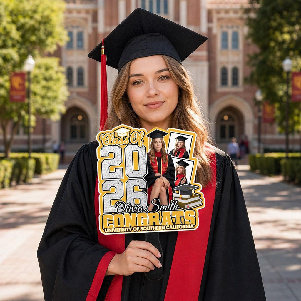 Grad Head Face Fan Class of 2026 Graduate Party Favor, Face on a Stick, Graduation Fan, Class of 2026, Personalized Graduation Fan Handheld