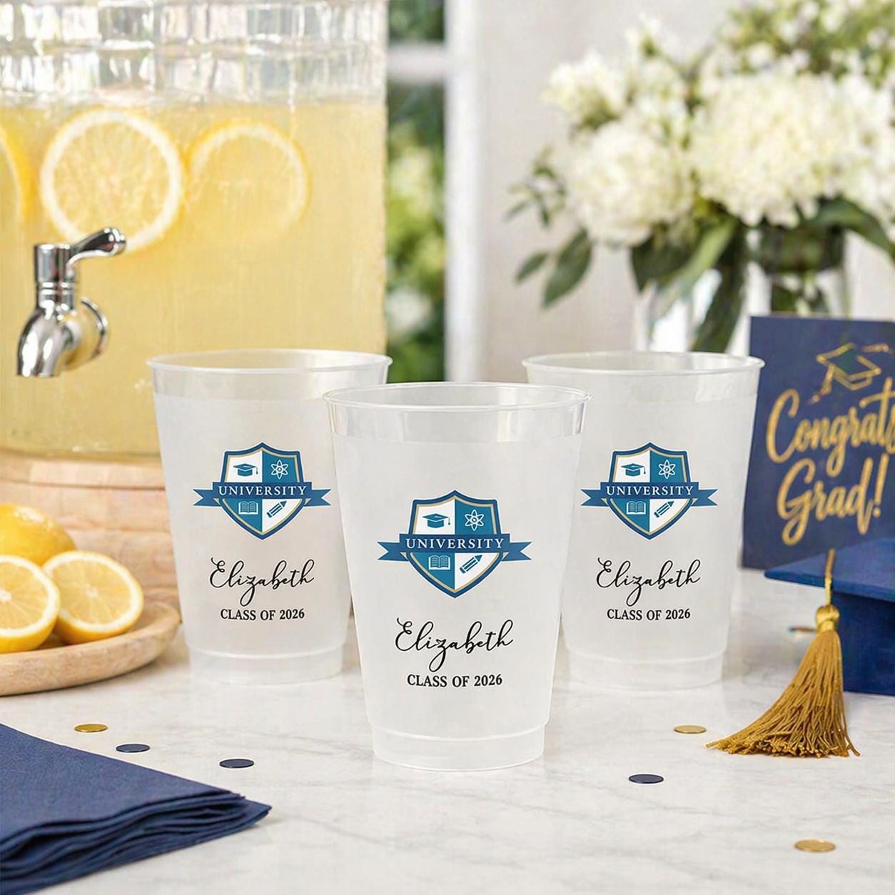 Custom Photo University Logo Graduation Personalized Frosted Cups, Class of 2026 Graduation Gift, Graduation Drinkware, Party Favor Cup