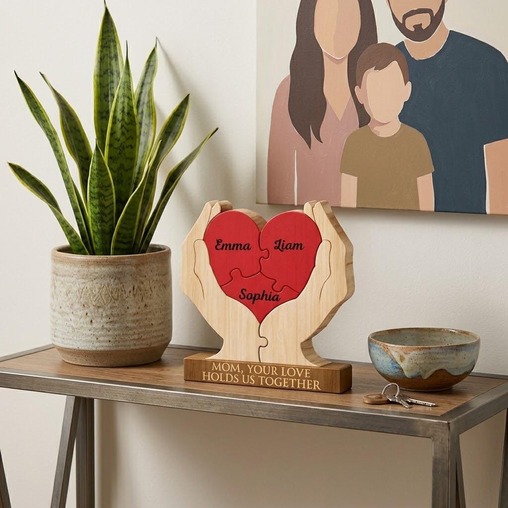 Personalized Mothers Day Wooden Puzzle, You Are The Piece That Holds Us Together Sign, Custom Gift For Mom From Kid, Printed Family Puzzle