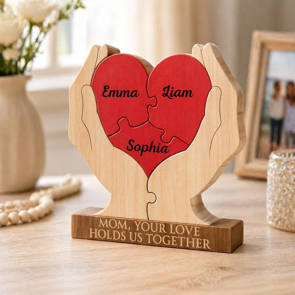 Personalized Mothers Day Wooden Puzzle, You Are The Piece That Holds Us Together Sign, Custom Gift For Mom From Kid, Printed Family Puzzle
