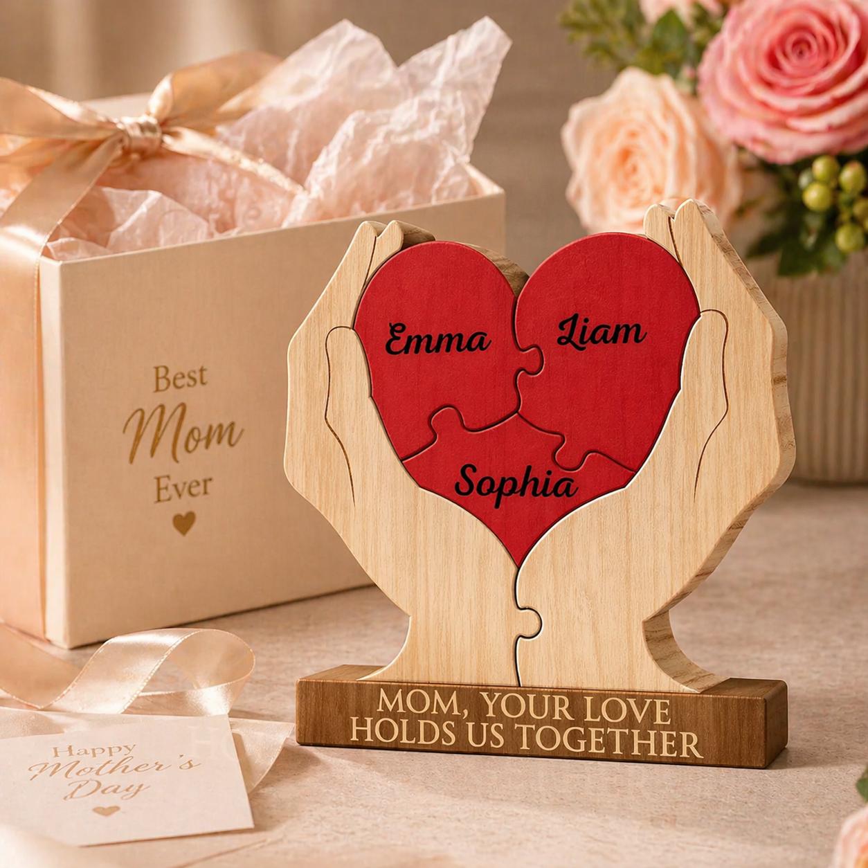 Personalized Mothers Day Wooden Puzzle, You Are The Piece That Holds Us Together Sign, Custom Gift For Mom From Kid, Printed Family Puzzle