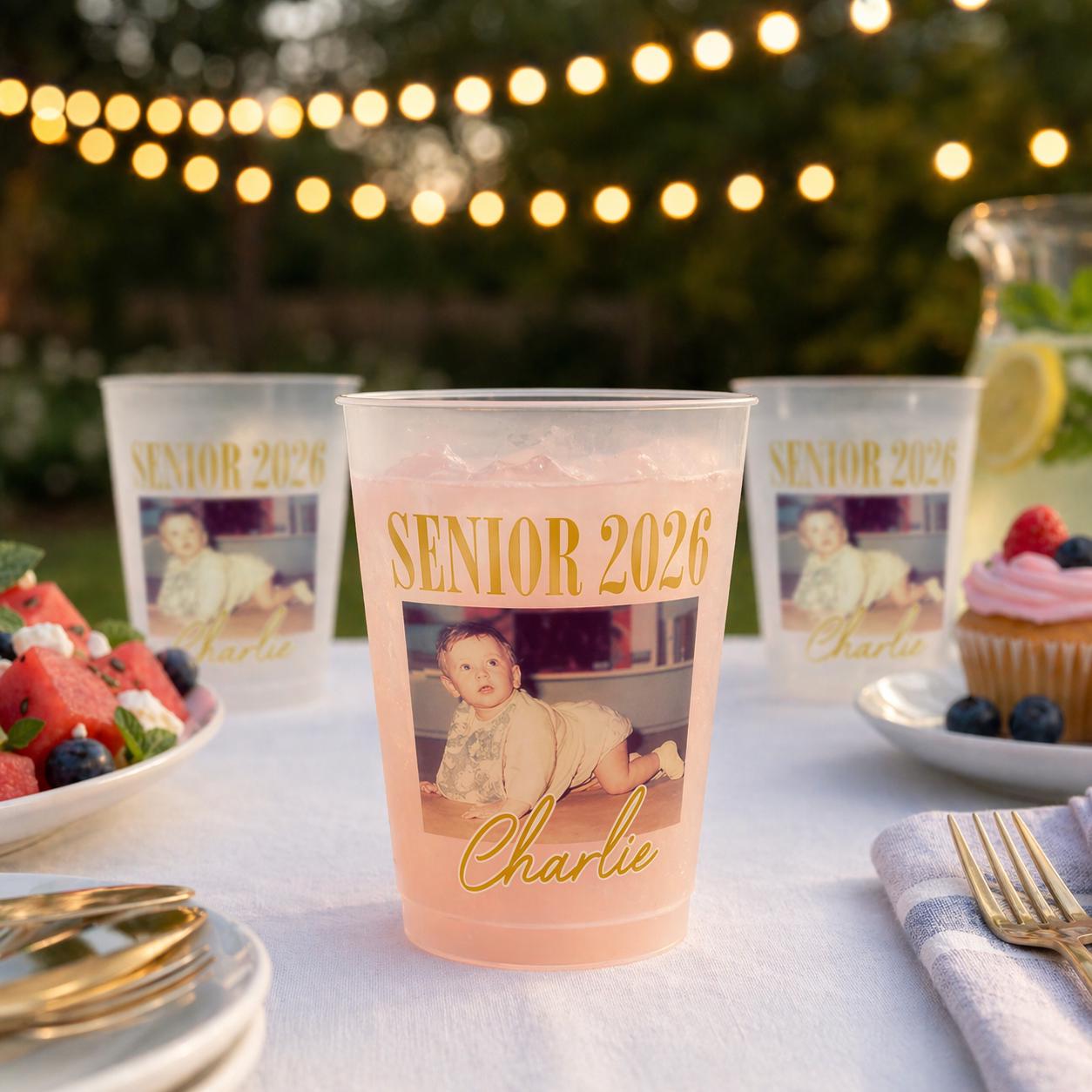 Custom Senior 2026 Custom Photo Frosted Cup. Personalized Graduation Party Cups, Funny Childhood Picture Tumbler, High School Senior Gift