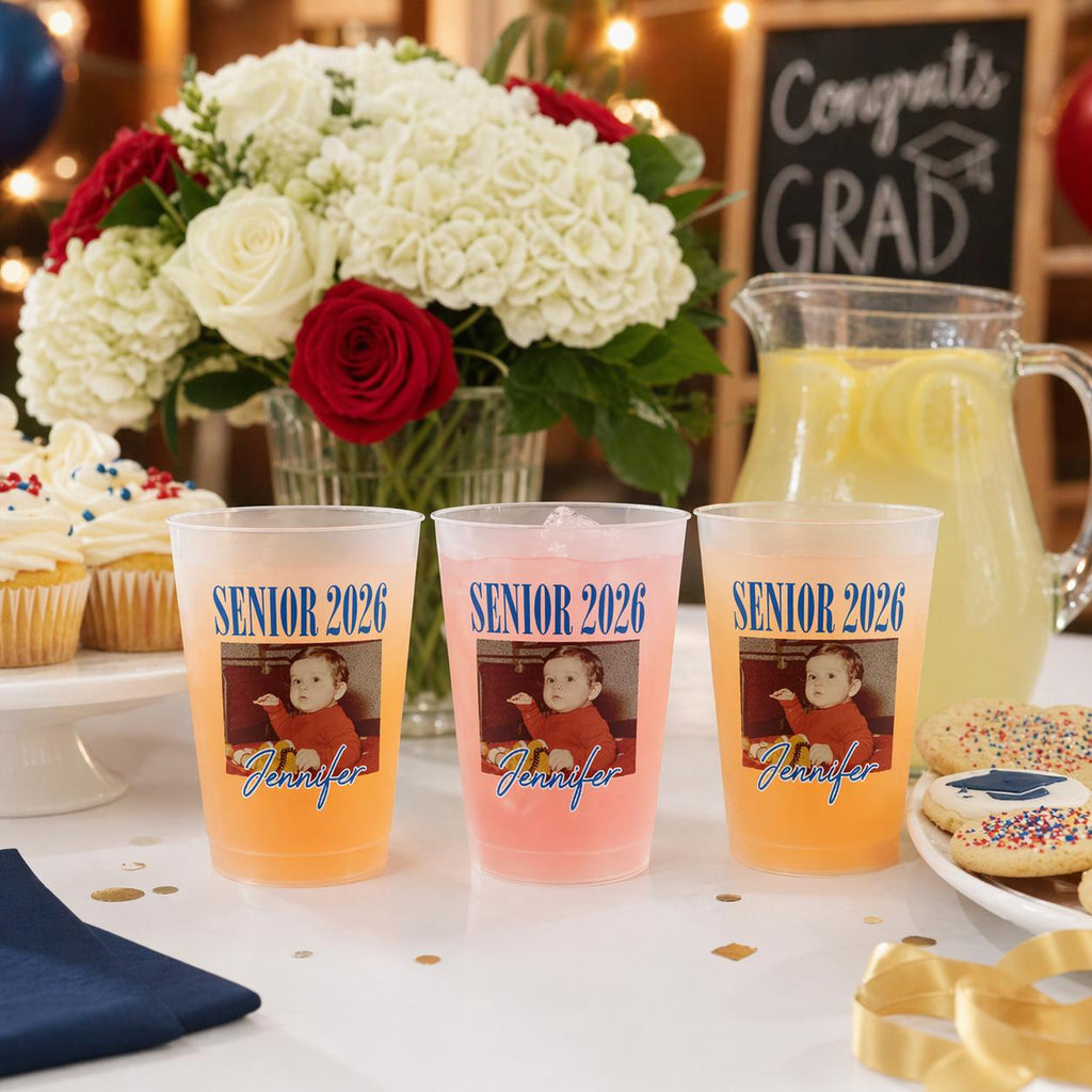 Custom Senior 2026 Custom Photo Frosted Cup. Personalized Graduation Party Cups, Funny Childhood Picture Tumbler, High School Senior Gift