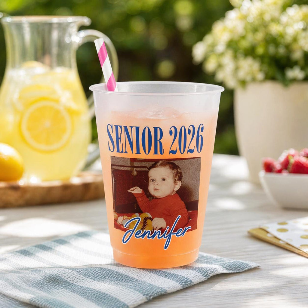Custom Senior 2026 Custom Photo Frosted Cup. Personalized Graduation Party Cups, Funny Childhood Picture Tumbler, High School Senior Gift