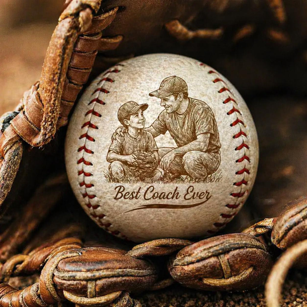 Custom Engraved Photo on Baseball Ball, Personalized Your Kids Picture Father's Day Present, Custom Best Dad Papa Ever, Baseball Dad Gift
