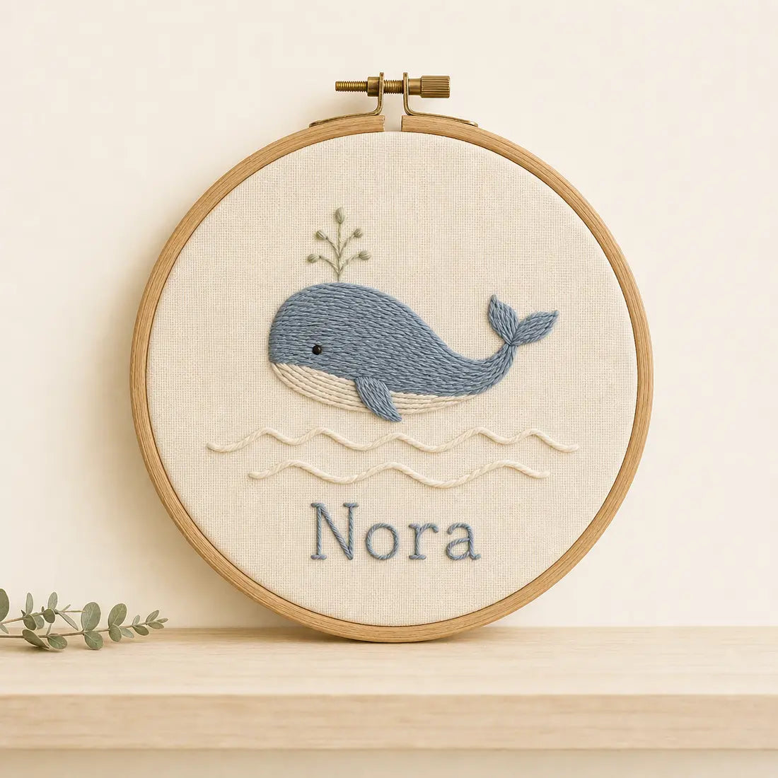 Little Whale Name Hoop, made to order by Hush & Bloom