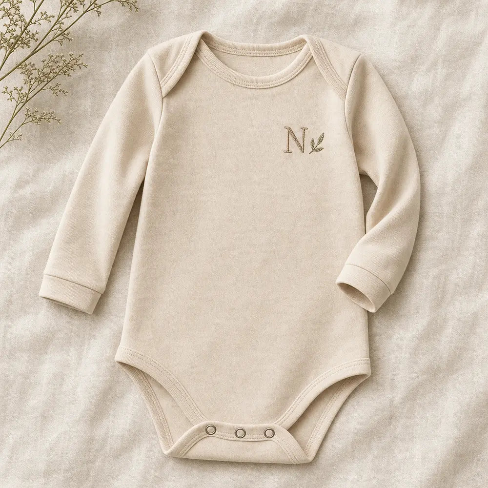 Minimal Monogram Embroidered Romper, made to order by Hush & Bloom