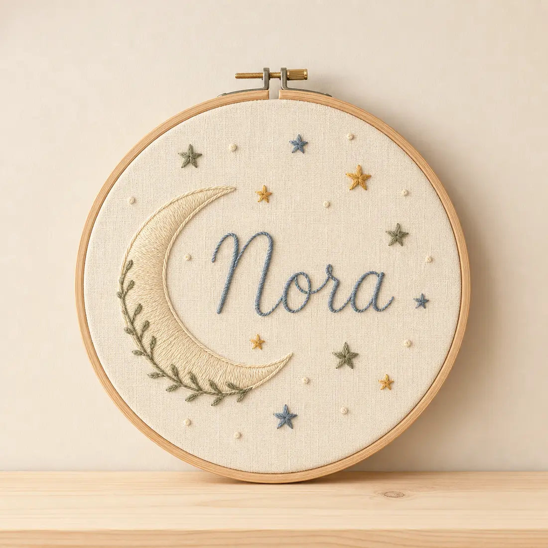 Moon & Stars Name Hoop, made to order by Hush & Bloom