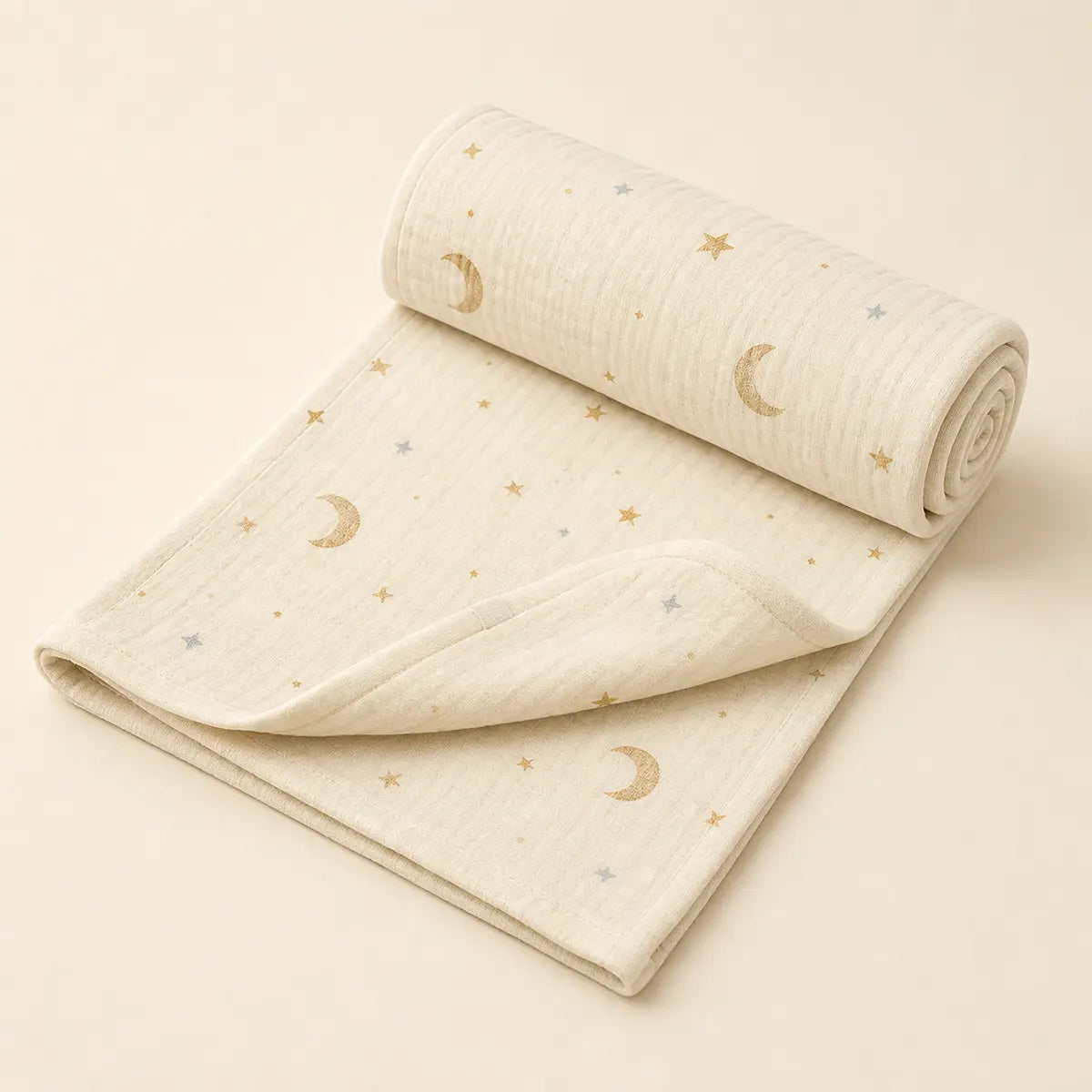 Moon & Stars Receiving Blanket arranged as a clean baby shower product photo