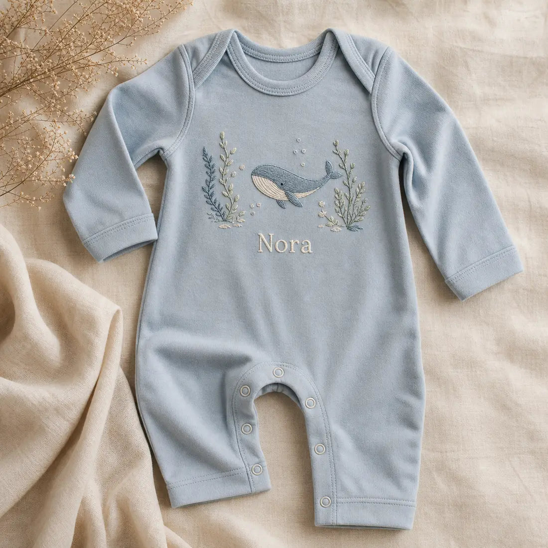 Ocean Motif Embroidered Romper, made to order by Hush & Bloom