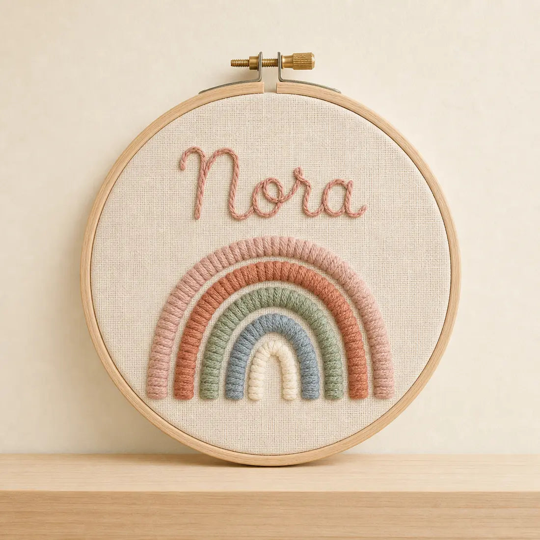 Rainbow Keepsake Name Hoop, made to order by Hush & Bloom