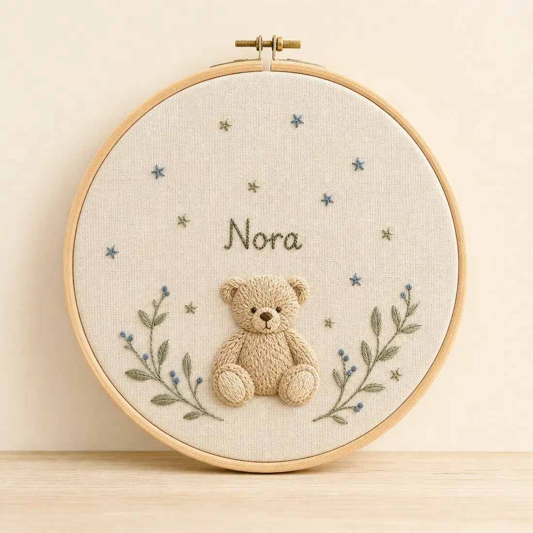 Teddy Bear Name Hoop, made to order by Hush & Bloom