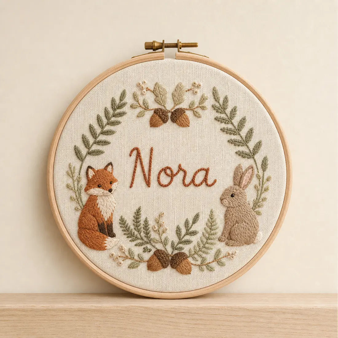 Woodland Friends Name Hoop, made to order by Hush & Bloom