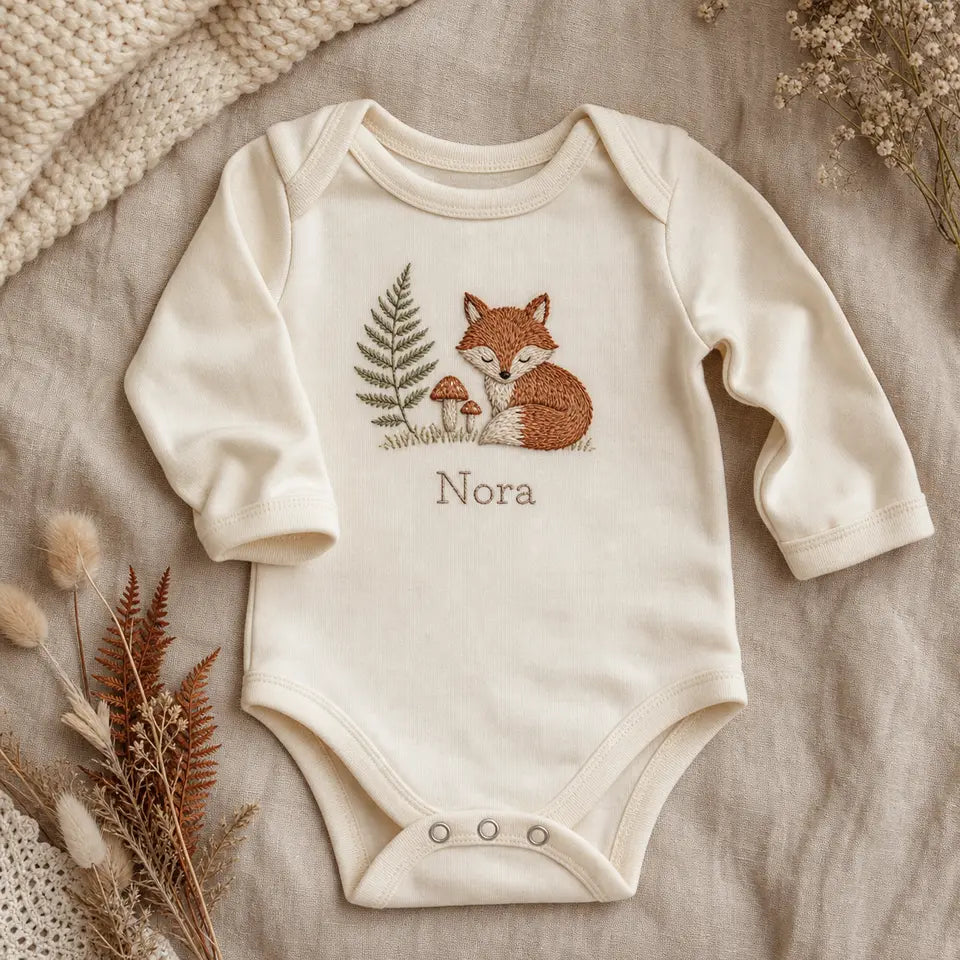 Woodland Motif Embroidered Romper, made to order by Hush & Bloom